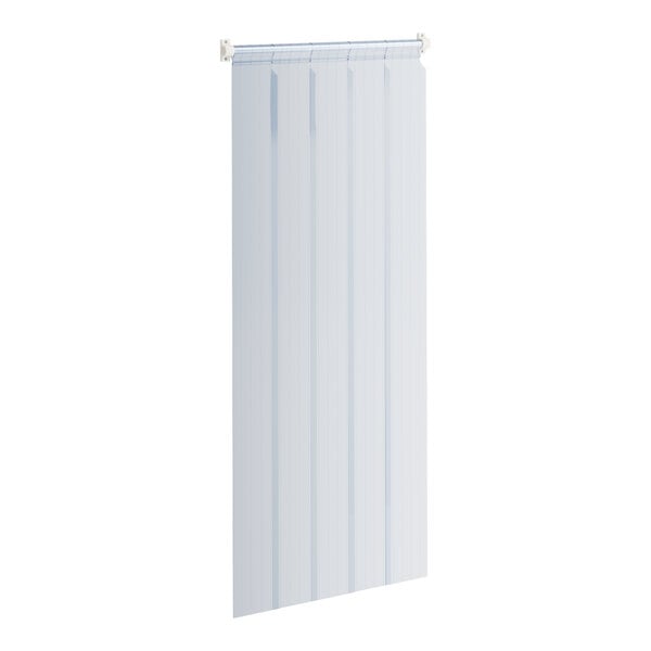 A white Curtron strip door with black lines.