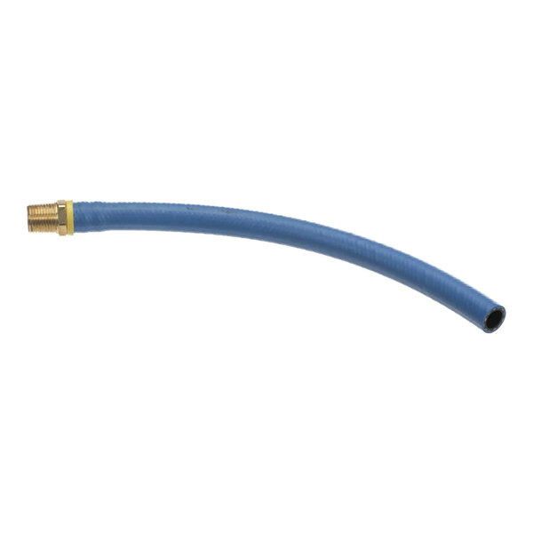 A blue flexible service hose assembly with a brass fitting on one end.