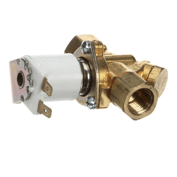 A brass solenoid valve with electrical connectors and a threaded port, designed for 230V 60Hz operation.