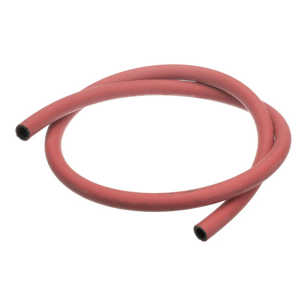 A coiled red rubber hose, approximately 5 feet long, designed for final rinse applications.