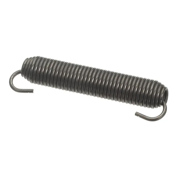 A coiled metal tension spring with hooks on both ends.