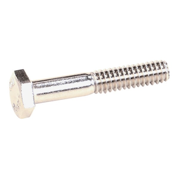 A stainless steel hex bolt with partial threading.