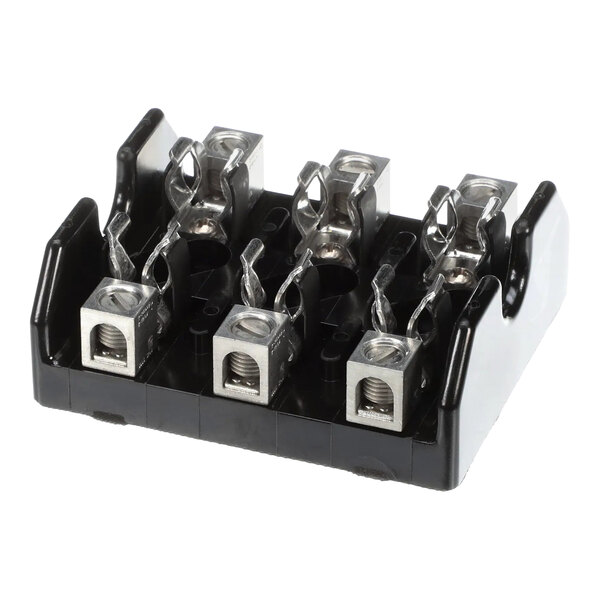 A black and silver fuse block for T-type fuses, rated for 0.5-30A and 600V.