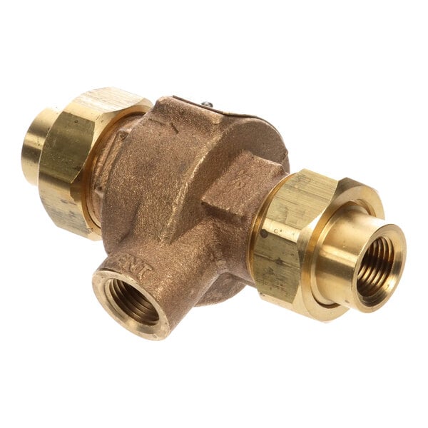 A brass Champion 110551 backflow preventer with 1/2 inch NPT threaded connections.