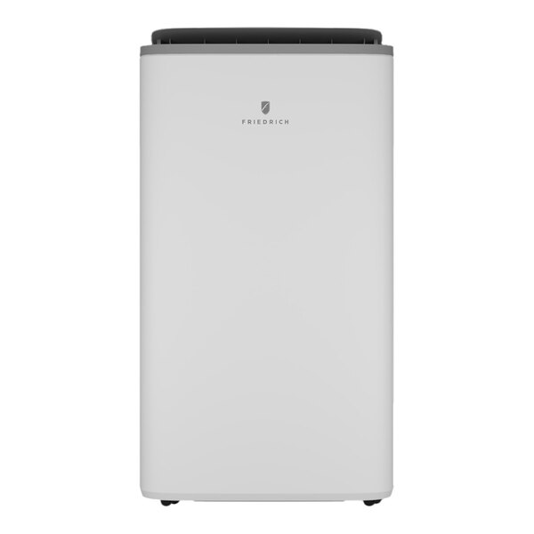 A white Friedrich ZoneAire portable air conditioner with WiFi capability and a single hose design.