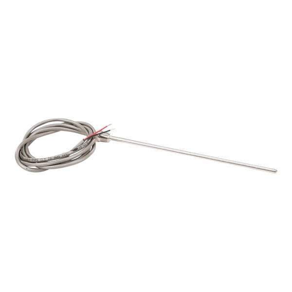 A 6-inch probe thermistor with a 10K resistance and attached wire, used for temperature sensing.
