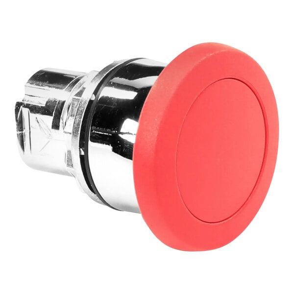 A red 40mm mushroom-style pushbutton with a chrome base.