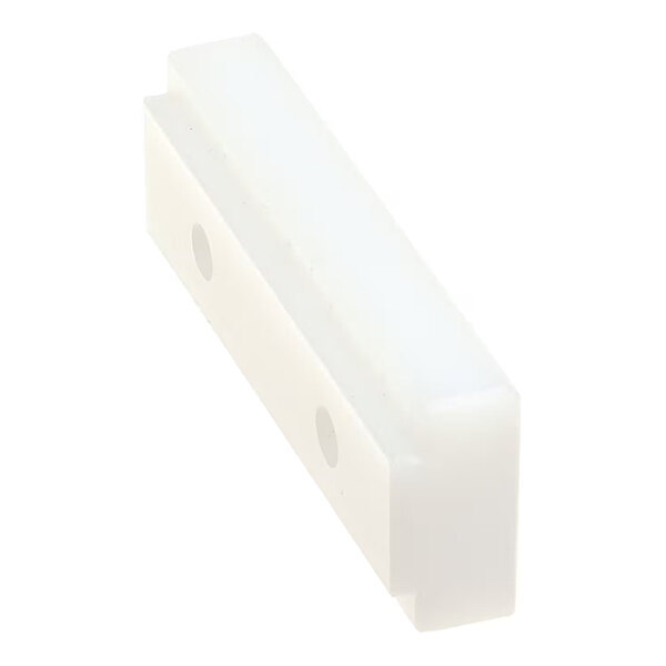 A white UHMW bearing block with two holes for mounting.