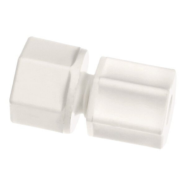 A white plastic adapter with a 1/4 inch tube connection and a 1/8 inch female NPT port.