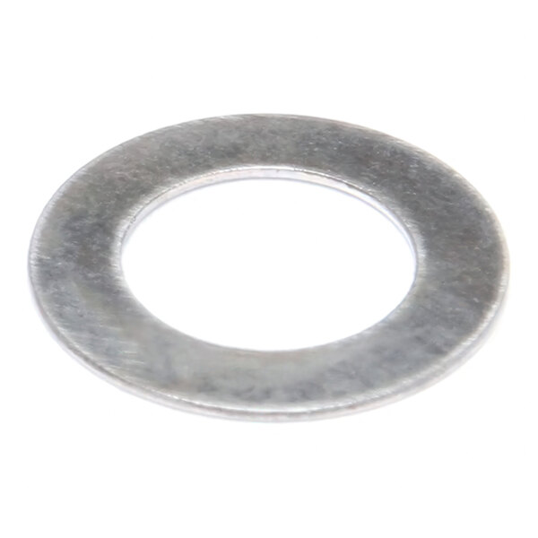 A flat, circular metal washer with a central hole, typically used as a spacer or load distributor in mechanical assemblies.