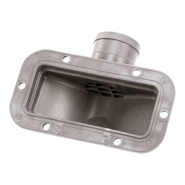 An angled metal pump suction elbow with a rectangular flange and circular outlet, designed for use with Champion M4 pumps.