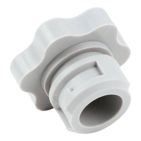 A gray plastic debossed spraypipe plug with a fluted grip, designed for use with Champion spraypipe systems.