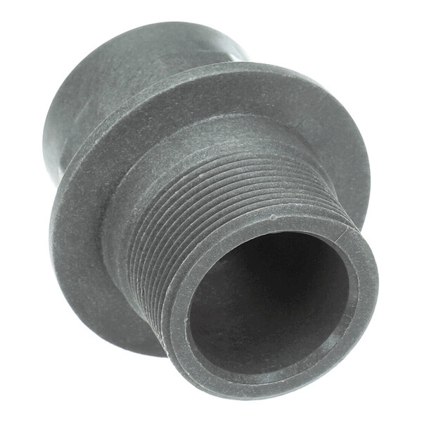 A black plastic lower wash arm hub with external threading, designed for use in dishwashers.