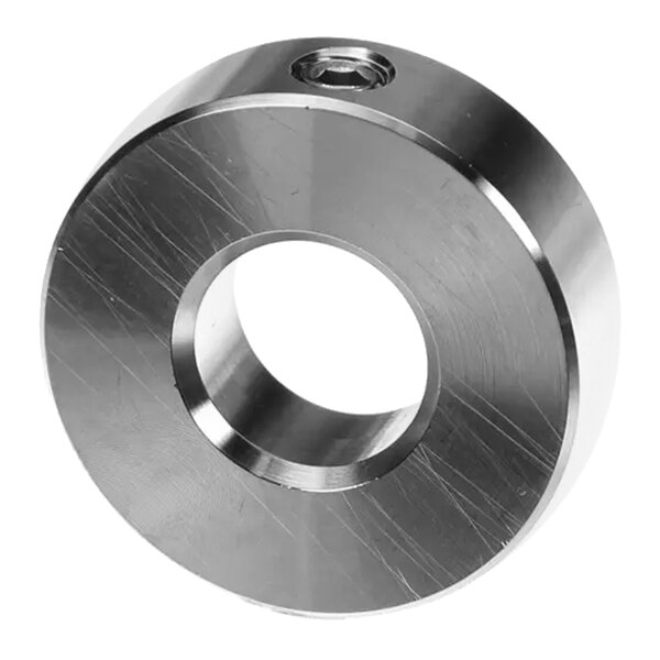 A metal conveyor roll plain part with a central hole and a set screw, used in XLT Ovens.