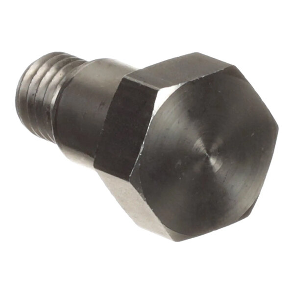 A metal shoulder bolt with a hexagonal head and threaded end.
