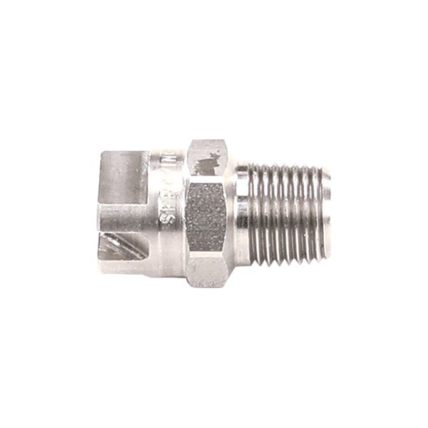 A stainless steel nozzle with a hexagonal body and threaded end.