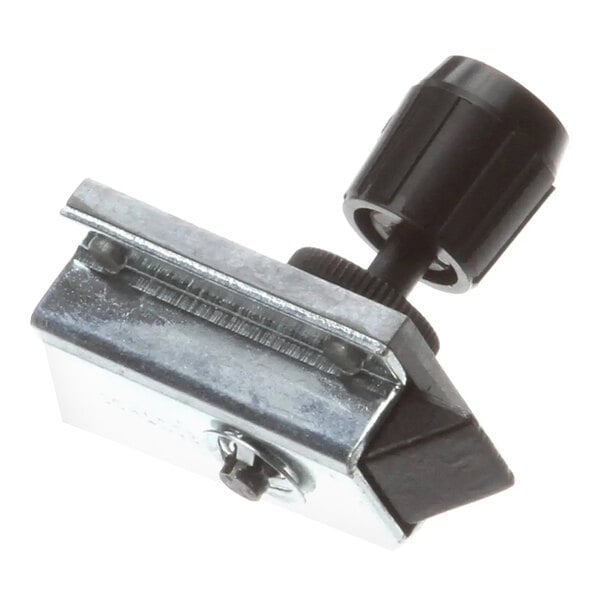 A metal and plastic latch control panel component for a Marsal pizza oven.