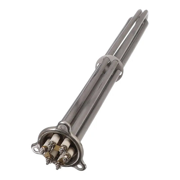 A metal immersion heater element with multiple terminals, designed for industrial or commercial heating applications.