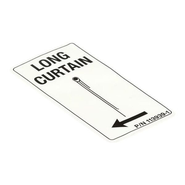 A rectangular label with the text 'LONG CURTAIN' and an arrow, used for identifying long curtain rolls.