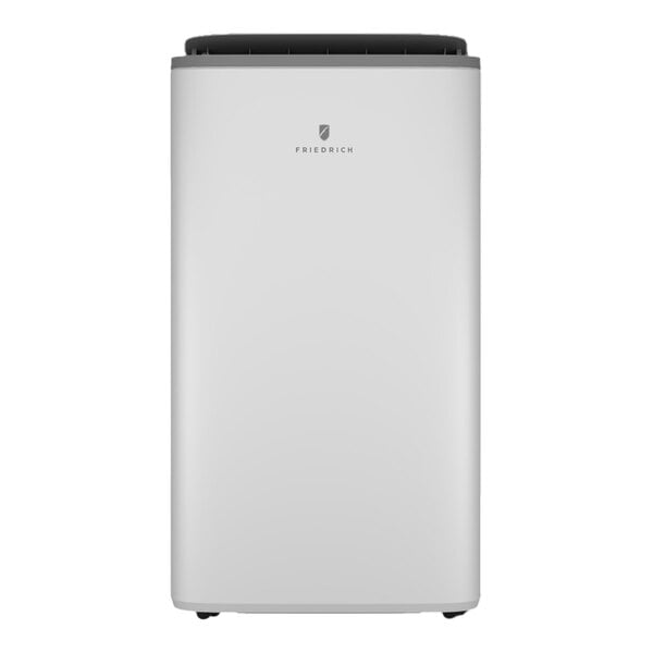 A white Friedrich ZoneAire portable air conditioner with WiFi, dual-hose, and heat pump functionality.
