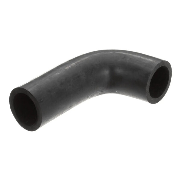 A black rubber hose with a 90-degree bend, typically used for pump discharge applications.