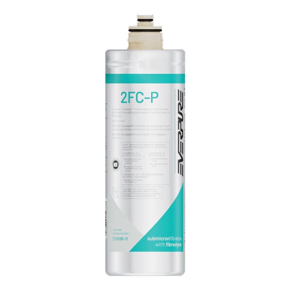 A cylindrical Everpure EV9595-16 2FC-P water filter cartridge designed for submicron filtration.