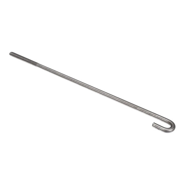 A long metal J-bolt with threading on one end and a curved hook on the other.