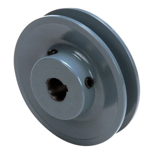 A metal sheave pulley with a 5/8 inch bore, used for mechanical power transmission.
