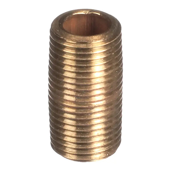 A brass close nipple with 1/8 NPT threading.
