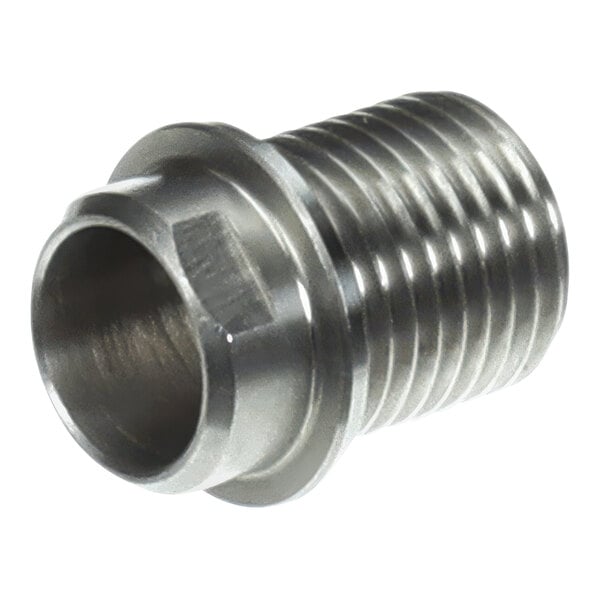 A metal bushing shaft with external threading, used as an off arm component.