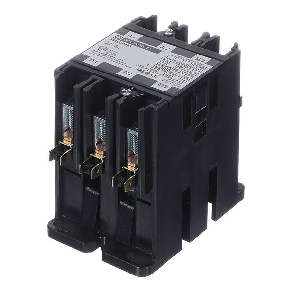 A black Champion 103210 contactor with a 120V rating and mounting bracket.