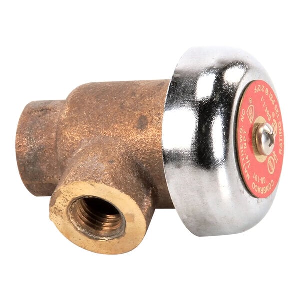 A brass 1/4 inch vacuum breaker with a chrome-plated cap.