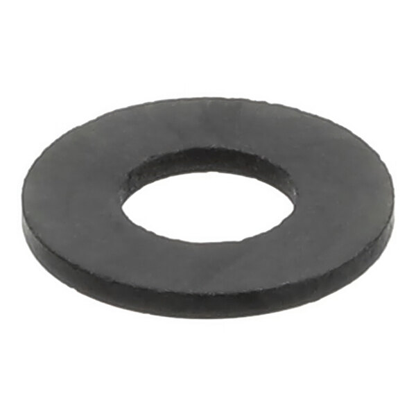 A black, flat, circular water slinger washer for a pump.