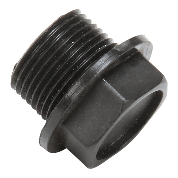 A black plastic 3/4 NPT threaded plug.