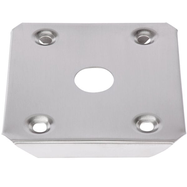 A stainless steel square with holes.