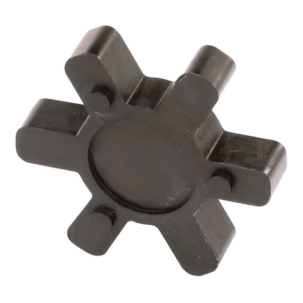 A black Buna-N spider coupling for mechanical power transmission applications.