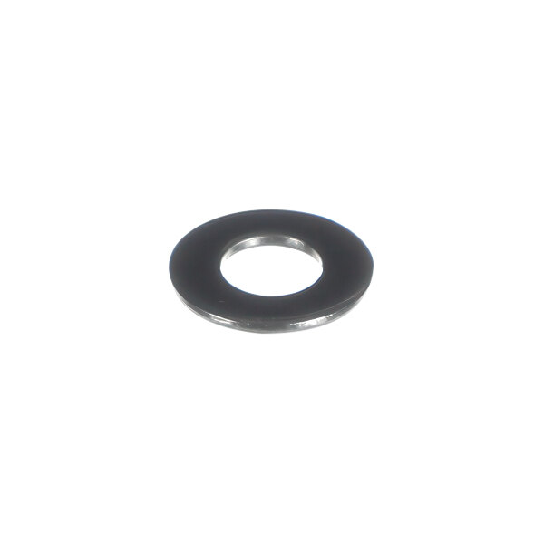 A round metal washer with a central hole, made of stainless steel.