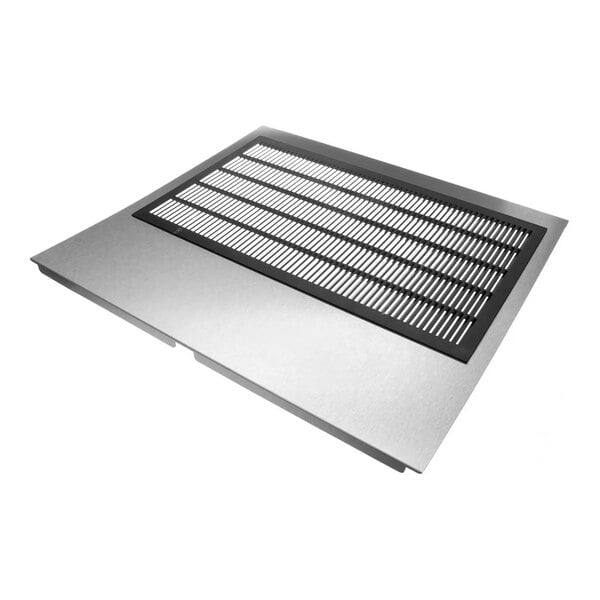 A rectangular metal panel assembly with a central black vented section.