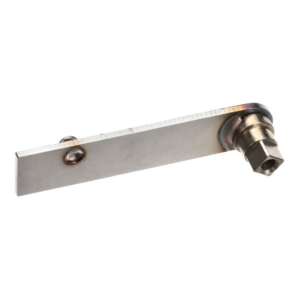A metal right-hand hinge assembly with a rectangular plate and a hexagonal mounting end.