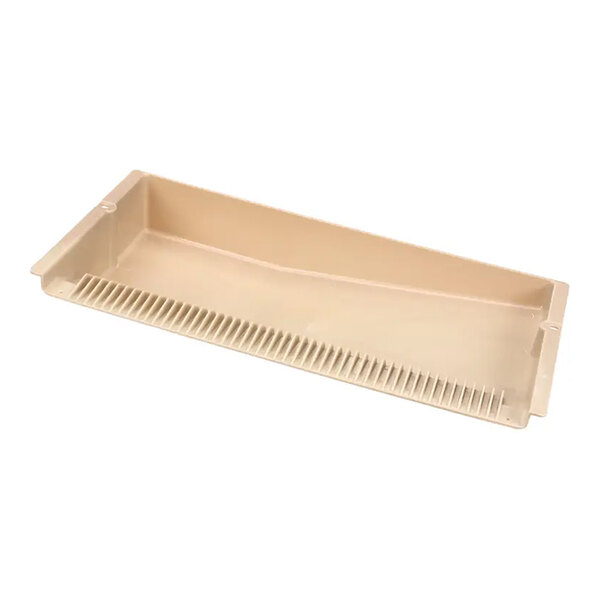A beige plastic water trough with a grated section, designed for use in Ice-O-Matic ice machines.