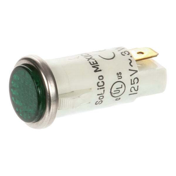 A green neon indicator lamp for 125V AC electrical applications.