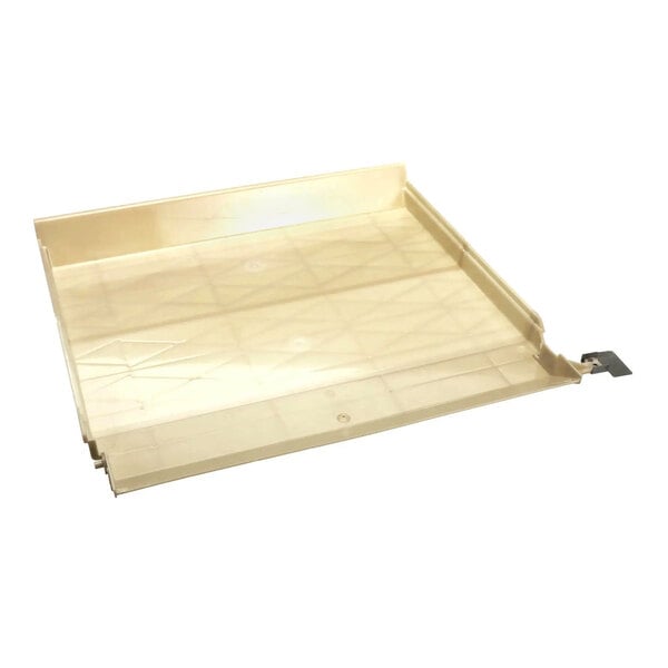 A beige plastic curtain assembly part for an Ice-O-Matic ice machine.