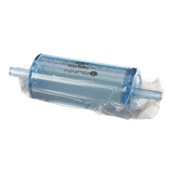 A cylindrical blue Bunn 55642.0000 air dryer filter in clear plastic packaging.