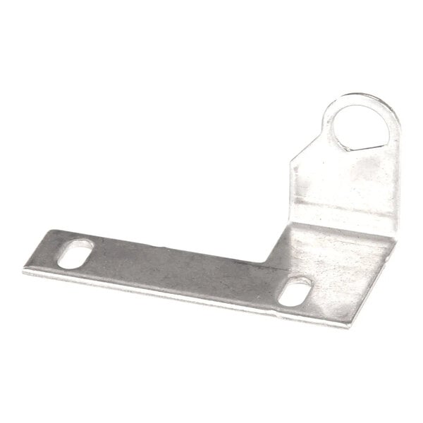 A metal bracket with three mounting holes, designed for use as a bin door bracket for Ice-O-Matic equipment.