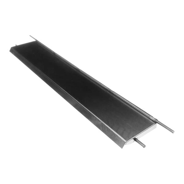 A rectangular metal baffle with welded rods extending from each end.