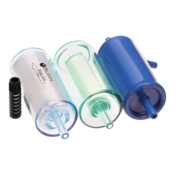 A set of three cylindrical Bunn 56333.0000 filter kit components with a small black attachment.
