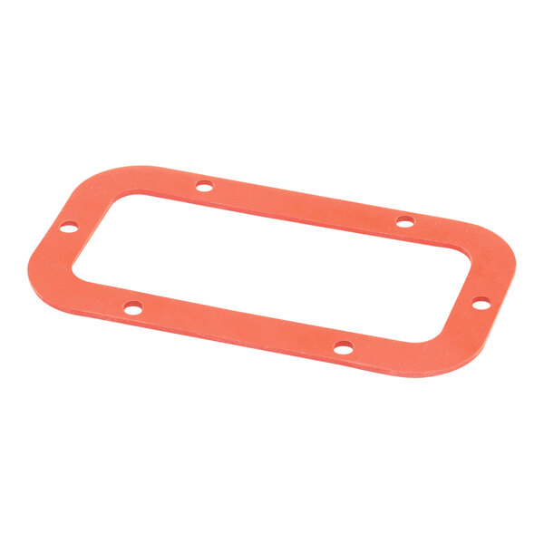 A rectangular red gasket with rounded corners and six evenly spaced holes, designed for pump suction applications.