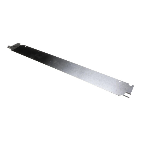 A long, flat metal baffle or curtain designed for hood mounting, typically used in commercial kitchen equipment.