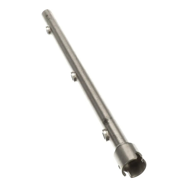A metal horizontal drive weld tube with three protruding pins and a notched end.