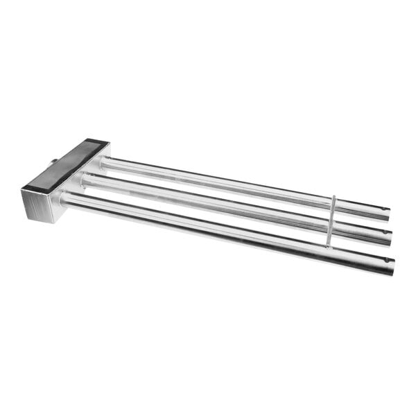 A metal 3-hole upper manifold component.